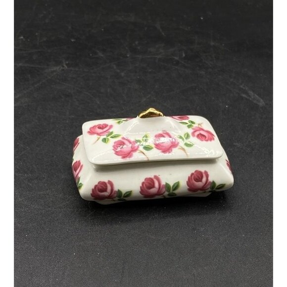 Sandford Pottery England Fine Bone China Trinket Box Pink Roses Vintage - Picture 3 of 9
